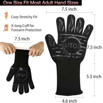 UTOI BBQ Grill Gloves, 1472°F Heat Resistant Barbecue Gloves Oven Mitts, Silicone Non-Slip Cooking Gloves for Kitchen, Grilling and Baking, EN407 Certified, 13 inches Long, 1 Pair