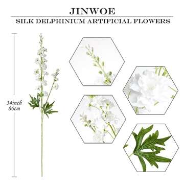 JINWOE 4Pcs White Delphinium Faux Flowers for Timeless Decor