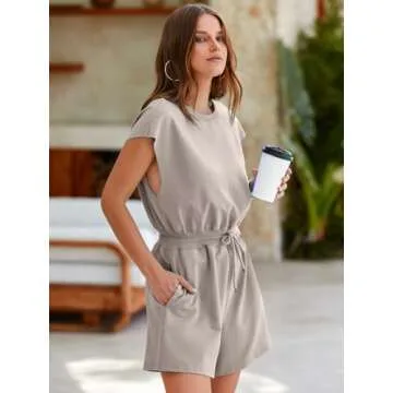 Glamaker Women's Summer Romper with Pockets and Drawstring
