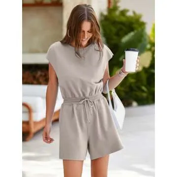 Glamaker Women's Summer Romper with Pockets and Drawstring