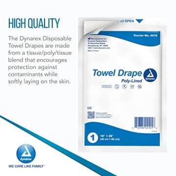 Dynarex Disposable Towel Drapes, Sterile, 18" x 26," for Medical & Surgical Use, Poly-Interlined Lining, Protect from Contaminants, 1 Box of 50 Drapes