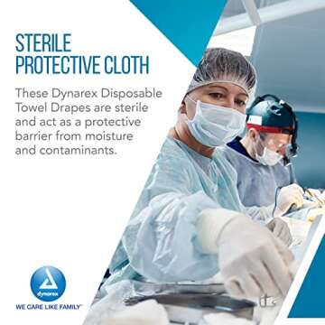 Dynarex Disposable Towel Drapes, Sterile, 18" x 26," for Medical & Surgical Use, Poly-Interlined Lining, Protect from Contaminants, 1 Box of 50 Drapes
