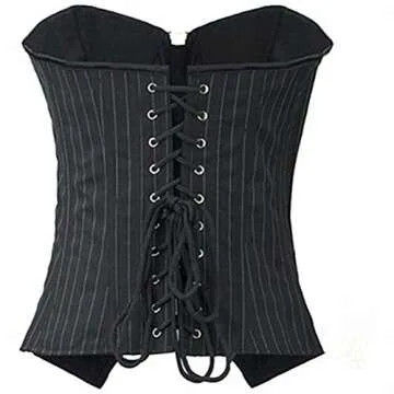 jutrisujo Overbust Corsets and Bustiers Lingerie for Women Striped Plus Size Zipper Sexy Gothic Office, 5802-black, M(For Waist 26-27inch)