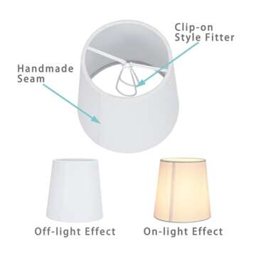 LAMPWELL VALO Clip-on Chandelier Fabric Lamp Shades,Set of 6,Small Barrel,5.2"×4"×H5.2",Linen, Handmade,Traditional Decorative,ONLY FOR CANDLE BULB,White