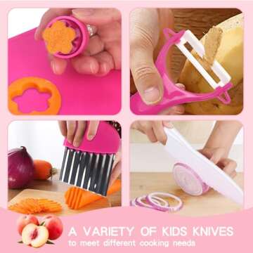 WaterSummer Montessori Kitchen Tools Toys Gifts for Kids Girls 3 4 5 6 7 8 9 10 years old, Real Cooking Safe Knives Set, Birthday Valentine Gift for Kids