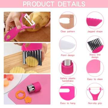 WaterSummer Montessori Kitchen Tools Toys Gifts for Kids Girls 3 4 5 6 7 8 9 10 years old, Real Cooking Safe Knives Set, Birthday Valentine Gift for Kids