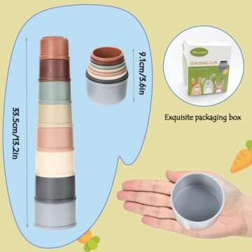 Mooydee 8 Pcs Stacking Cups for Rabbits & Guinea Pigs - Reusable Multi-Colored Bunny Toys of Differe...