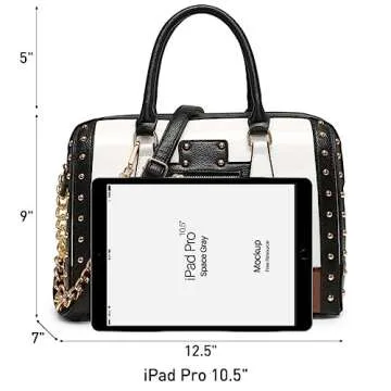 Dasein Women's Barrel Bag Shiny Patent Faux Leather Handbag with Rivet Decoration Top Handle Satchel Shoulder Purse (Large White)