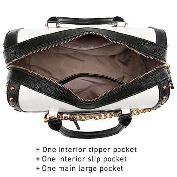 Dasein Women's Barrel Bag Shiny Patent Faux Leather Handbag with Rivet Decoration Top Handle Satchel Shoulder Purse (Large White)