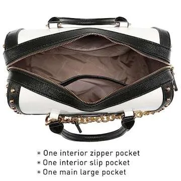 Dasein Women's Barrel Bag Shiny Patent Faux Leather Handbag with Rivet Decoration Top Handle Satchel Shoulder Purse (Large White)