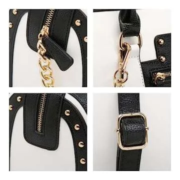 Dasein Women's Barrel Bag Shiny Patent Faux Leather Handbag with Rivet Decoration Top Handle Satchel Shoulder Purse (Large White)