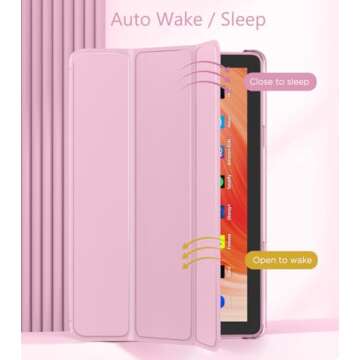 MoKo Case for All-New Fire HD 10 Tablet (13th Generation, 2023 Release) 10.1", PU Leather Trifold Stand Cover for Fire Tablet 10 2023, Auto Wake/Sleep, Nosegay Pink