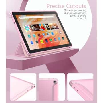 MoKo Case for All-New Fire HD 10 Tablet (13th Generation, 2023 Release) 10.1", PU Leather Trifold Stand Cover for Fire Tablet 10 2023, Auto Wake/Sleep, Nosegay Pink