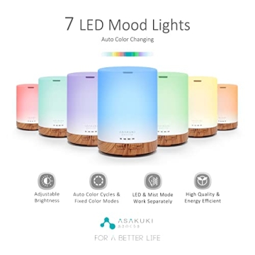 ASAKUKI 300ML Essential Oil Diffuser with LED Lights & Auto-Off