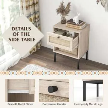 Giantex Rattan Nightstands Set of 2 for Stylish Storage