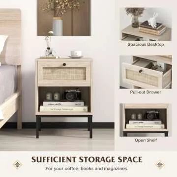 Giantex Rattan Nightstands Set of 2 for Stylish Storage