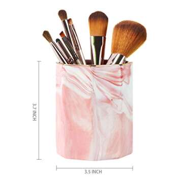 WAVEYU Pink Pen Holder for Girls, Marble Ceramic Pencil Cup, Desk Organizer Decor for 2023 Graduates...