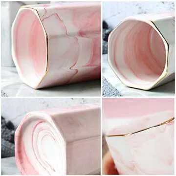 WAVEYU Pink Pen Holder, Marble Ceramic Pencil Cup for 2023