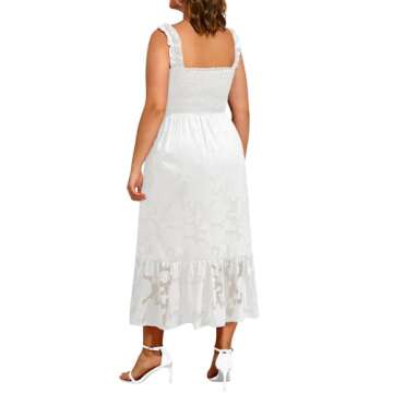 Women Plus Size Summer Maxi White Floral Dress with Spaghetti Straps