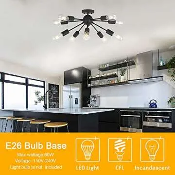 BONLICHT 10-Light Sputnik Chandelier Black Mid Century Modern Ceiling Light Vintage Industrial Starburst Chandelier for Kitchen Living Room Dining Room Hallway Entryway