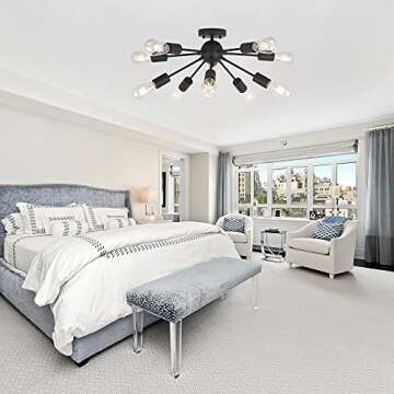 BONLICHT 10-Light Sputnik Chandelier Black Mid Century Modern Ceiling Light Vintage Industrial Starburst Chandelier for Kitchen Living Room Dining Room Hallway Entryway