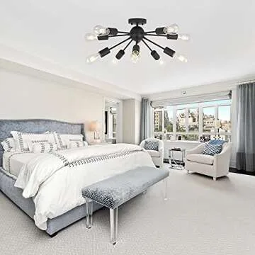 BONLICHT 10-Light Sputnik Chandelier Black Mid Century Modern Ceiling Light Vintage Industrial Starburst Chandelier for Kitchen Living Room Dining Room Hallway Entryway