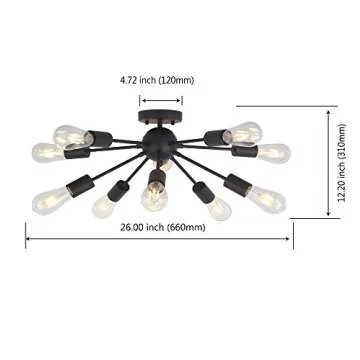BONLICHT 10-Light Sputnik Chandelier Black Mid Century Modern Ceiling Light Vintage Industrial Starburst Chandelier for Kitchen Living Room Dining Room Hallway Entryway