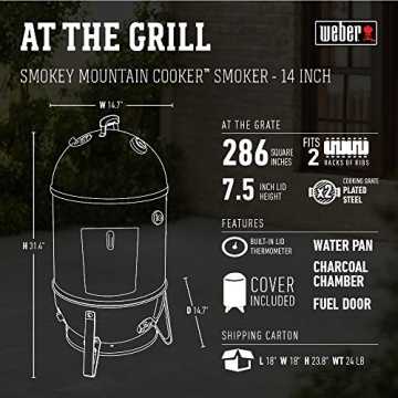 Weber Smokey Mountain Cooker 14.5-inch Black Charcoal Smoker