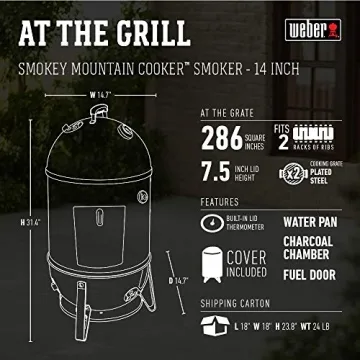 Weber Smokey Mountain Cooker 14.5-inch Black Charcoal Smoker