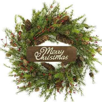WreathDream 22 inch Artificial Christmas Wreath with Pine Cones and Needles for Indoor Outdoor Holiday Home Decor