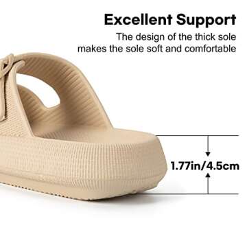 LongBay Women Men Double Buckle Adjustable EVA Slide Slippers Cloud Pillow Sandals (Light Brown, 10-11 Women/8-9 Men