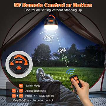 Sinvitron Camping Lantern 1000LM, 5200mAh Camping Lights with Remote Control, Up to 150H Running, 5 Lighting Modes,IPX5 Waterproof Emergency Light for Home,Power Outages, Hiking,Fishing (Org)