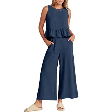 ANRABESS Women Summer 2 Piece Outfits | Sleeveless Tank & Wide Leg Pants Sets