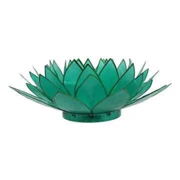 Ebros Gift Hand Crafted Capiz Seashells Petals Auspicious Lotus Flower Large 8.5" D Votive Tea Light Candle Holder Figurine Zen Feng Shui Meditation Home Fragrance Decor Accessory (Teal)