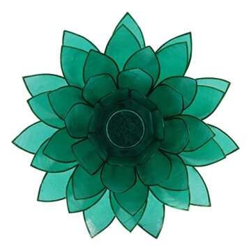 Ebros Gift Hand Crafted Capiz Seashells Petals Auspicious Lotus Flower Large 8.5" D Votive Tea Light Candle Holder Figurine Zen Feng Shui Meditation Home Fragrance Decor Accessory (Teal)