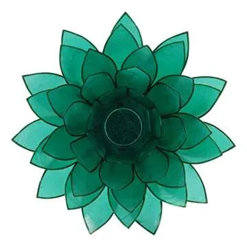 Ebros Gift Hand Crafted Capiz Seashells Petals Auspicious Lotus Flower Large 8.5" D Votive Tea Light Candle Holder Figurine Zen Feng Shui Meditation Home Fragrance Decor Accessory (Teal)