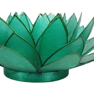 Ebros Gift Hand Crafted Capiz Seashells Petals Auspicious Lotus Flower Large 8.5" D Votive Tea Light Candle Holder Figurine Zen Feng Shui Meditation Home Fragrance Decor Accessory (Teal)