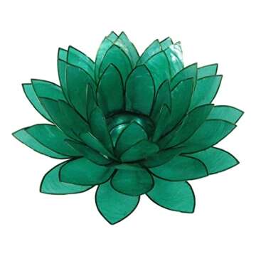 Ebros Gift Hand Crafted Capiz Seashells Petals Auspicious Lotus Flower Large 8.5" D Votive Tea Light Candle Holder Figurine Zen Feng Shui Meditation Home Fragrance Decor Accessory (Teal)
