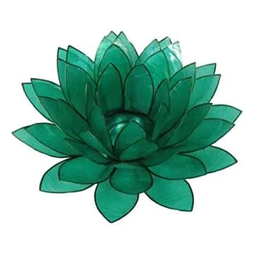 Ebros Gift Hand Crafted Capiz Seashells Petals Auspicious Lotus Flower Large 8.5" D Votive Tea Light Candle Holder Figurine Zen Feng Shui Meditation Home Fragrance Decor Accessory (Teal)