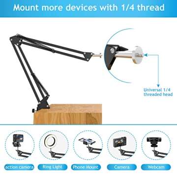 Overhead Magnetic Phone Mount, One-Hand Operation Gooseneck Swing Phone Arm Compatible with Camera Ring Light, Desk Tripod for Filming YouTube Video Recording