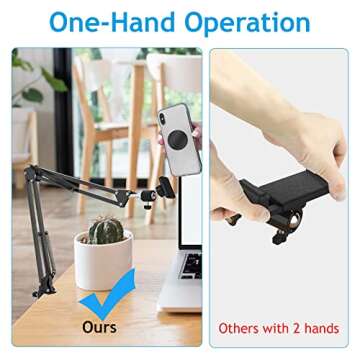 Overhead Magnetic Phone Mount, One-Hand Operation Gooseneck Swing Phone Arm Compatible with Camera Ring Light, Desk Tripod for Filming YouTube Video Recording
