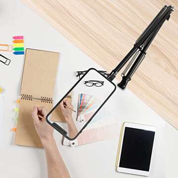 Overhead Magnetic Phone Mount, One-Hand Operation Gooseneck Swing Phone Arm Compatible with Camera Ring Light, Desk Tripod for Filming YouTube Video Recording