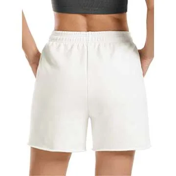 Stelle Women's Sweat Shorts Casual Drawstring Shorts Comfy Cotton High Waisted Workout Lounge Shorts with Pockets(White, L)