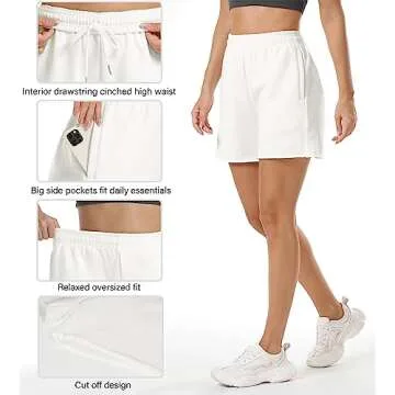 Stelle Women's Sweat Shorts Casual Drawstring Shorts Comfy Cotton High Waisted Workout Lounge Shorts with Pockets(White, L)