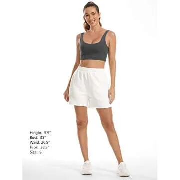 Stelle Women's Sweat Shorts Casual Drawstring Shorts Comfy Cotton High Waisted Workout Lounge Shorts with Pockets(White, L)