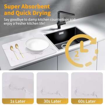 ZAXORY Stone Drying Mat for Kitchen Counter Super Absorbent Stone Dish Drying Mat Quick Dring Diatom...