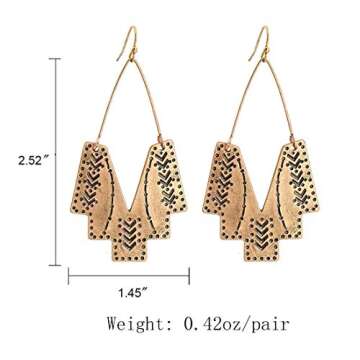 Zealmer Gold Geometric Earrings Statement Vintage Boho Ethnic Earrings Hollow Out Fan Shape Dangle D...