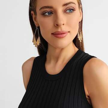 Zealmer Gold Geometric Earrings Statement Vintage Boho Ethnic Earrings Hollow Out Fan Shape Dangle Drop Earrings for Women Birthday Christmas Valentines Day Gift