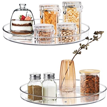2 Pack Lazy Susan Organizer, 10.6" Clear Lazy Susan Turntable for Kitchen Cabinet, Lazy Susan Spice ...