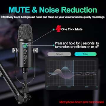 Mercase USB Condenser Microphone for Podcasting, Streaming, Recording on Phone, PC, Mac, PS4/PS5,Plug & Play, Quick Mute,Metal Stand with 360° Rotation